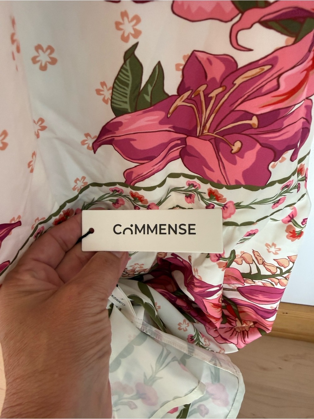 Commense Ivory Maxi Dress with Pink Floral Trim - Picture 6 of 6